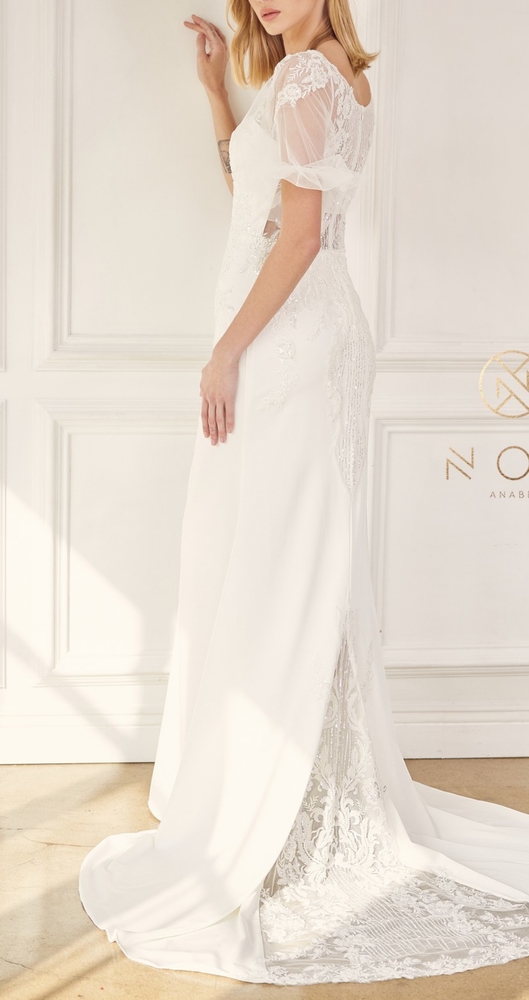 Short sleeve beaded lace long wedding dress - Picture 4 of 9